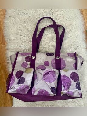 thirty-one Sketchy Dot Purple Grey Polka Dots Zip Top Organizer Utility Tote Bag